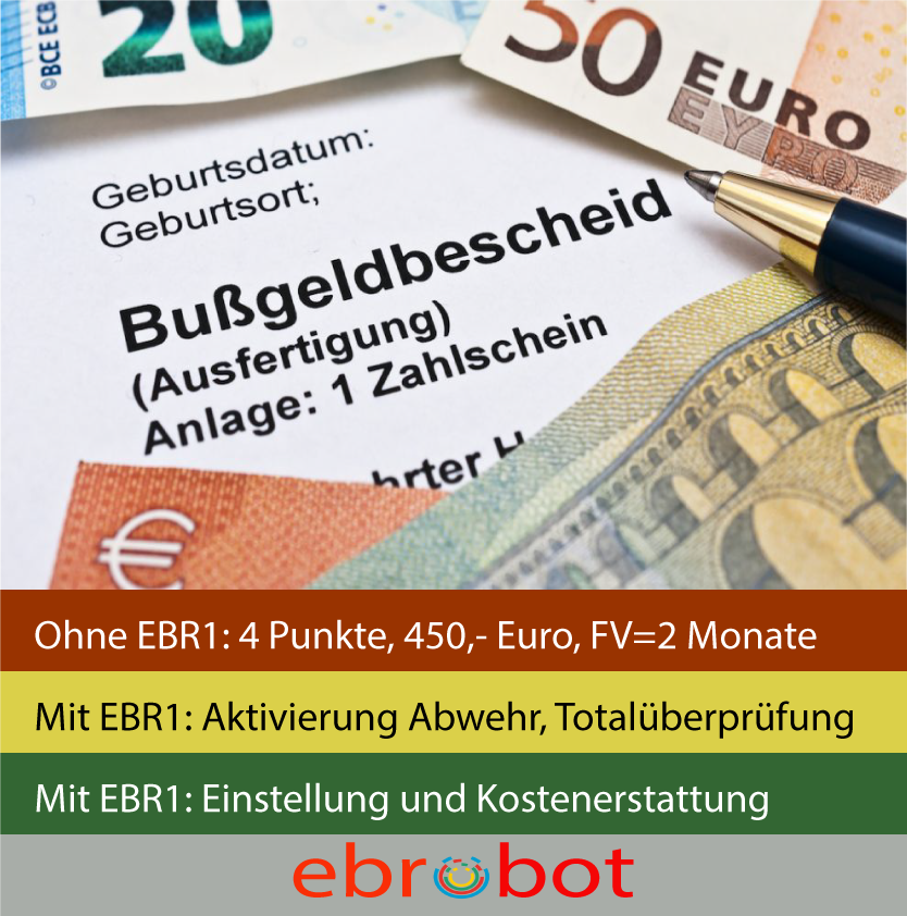 EU BUSSGELD ROBOTER -EBR1- aktiviert Abwehrverfahren und erkennt die fehlerhafte Rechtsmäßigkeit.